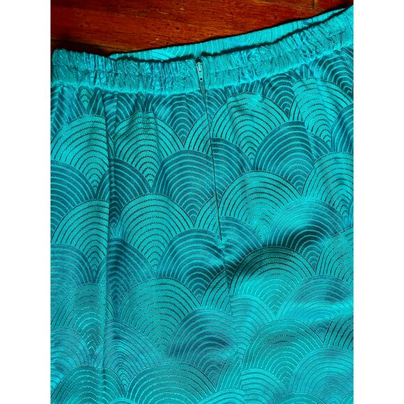 Vintage 70’s Teal Blue Green Embossed Secretary Mini Skirt XS Small Office Work - Picture 4 of 5
